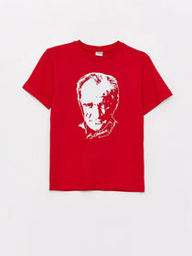 Bisiklet Yaka Atatürk Baskılı Kısa Kollu Çocuk Tişört
